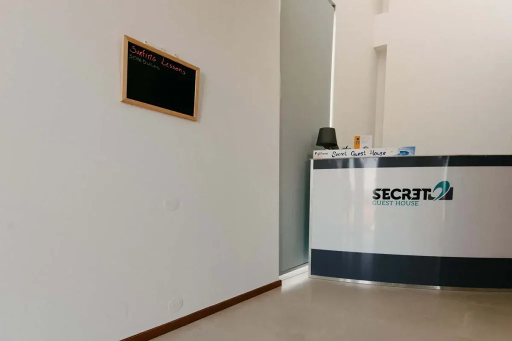 Check-in table in the lobby.